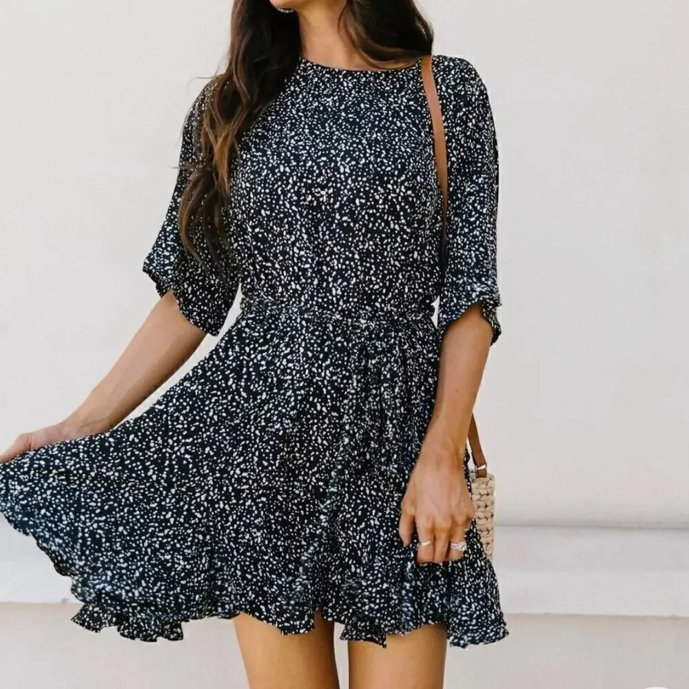 Mittoshop Milky Way black mini A-line dress size S